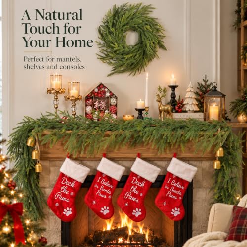 A-light Green 6ft Norfolk Pine Christmas Garland for Mantel & Fireplace – Real Touch Outdoor/Indoor Holiday Decor