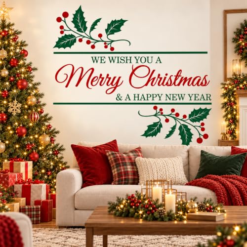 Merry Christmas Wall Decal - Removable 34.25 x 29.92 in Holiday Sticker Set