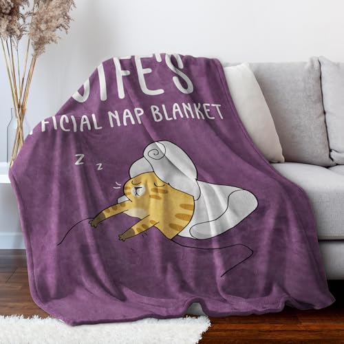 80x60 Inch Purple Wife Nap Blanket - Cozy Gift for Wife from Husband Birthday Christmas