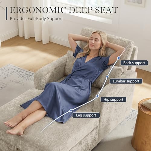 58" Oversized Chaise Lounge Chair with Hidden Storage, Camel Chenille