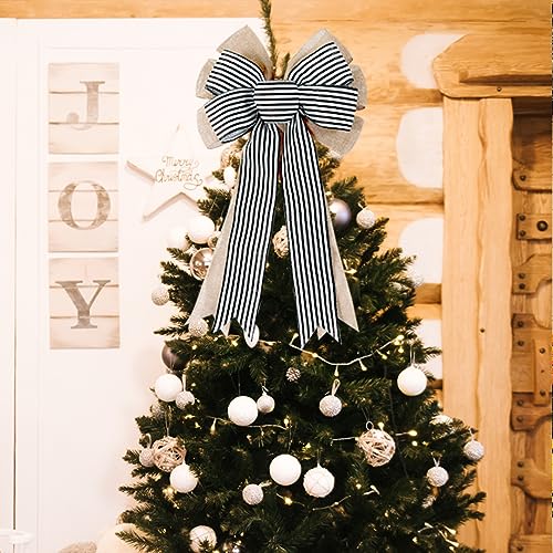 Black & White Striped Burlap Wreath Bows - Rustic Farmhouse Decor (2 Pack)