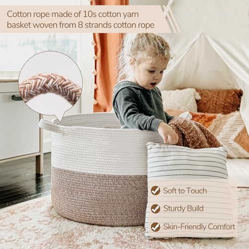 Extra Large Woven Rope Blanket Basket for Living Room and Laundry