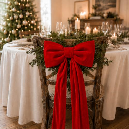 Senjie Extra-Large 16-in Velvet Christmas Tree Bow, 35-in Overall Length, Red