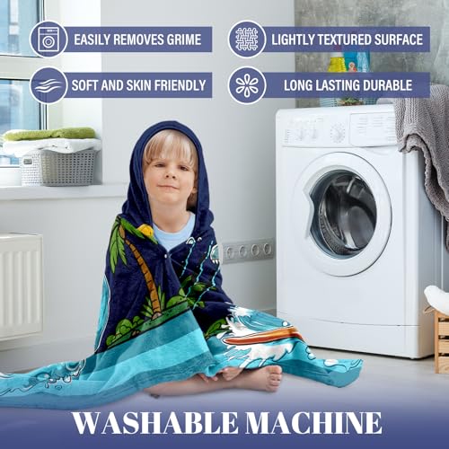Kids Hooded Dinosaur Bath & Beach Towel Poncho - Soft Cotton (30x50")