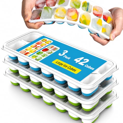 Silicone Ice Cube Trays with Lids, 3-Pack Stackable Easy Release Molds