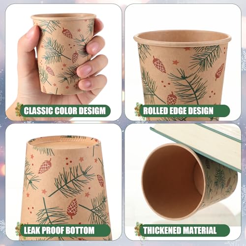 Qinyoung Rustic 8oz Christmas Kraft Paper Cups, 120 Pack (6 Styles) – Festive Hot Drinks
