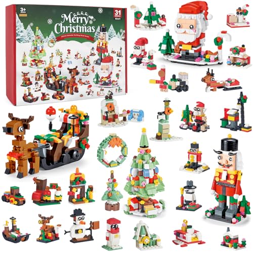 PARSUP 6-in-1 Christmas Advent Calendar Blocks (Red/Blue/White) – 24 Doors