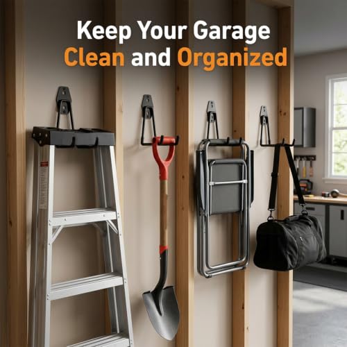 Heavy Duty Garage Wall Hooks 4 Pack Large Square Utility Hangers for Ladders and Bikes