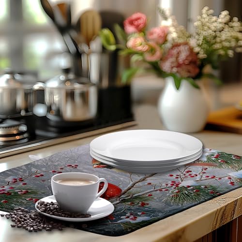 Winter Cardinal Dish Drying Mat Christmas Snowflake Kitchen Counter Large Absorbent Microfiber Reusable 18x24 in – Variation of THIS listing