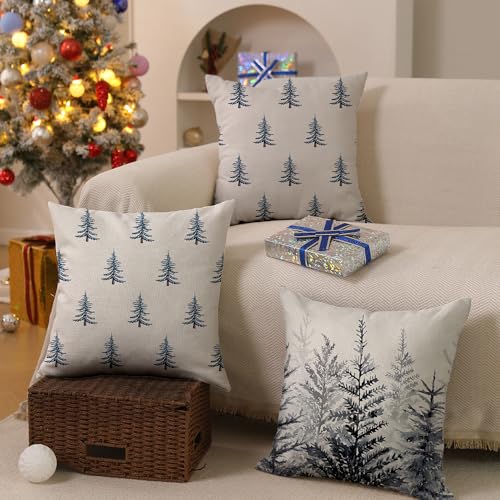 DFXSZ 18x18 Inch Set of 2 Blue & White Christmas Pillow Covers Winter Decor