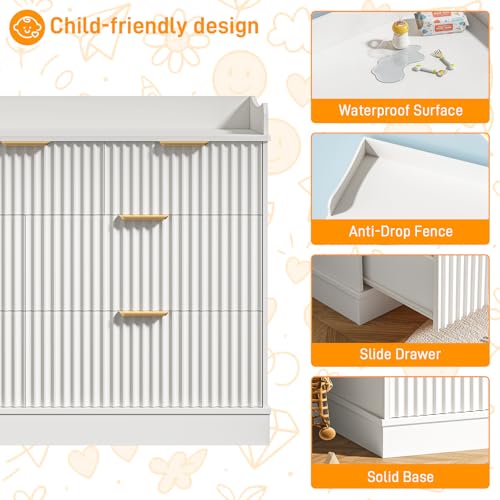 Vabches 7-Drawer Baby Dresser with White Finish, Kids Nursery Storage Organizer