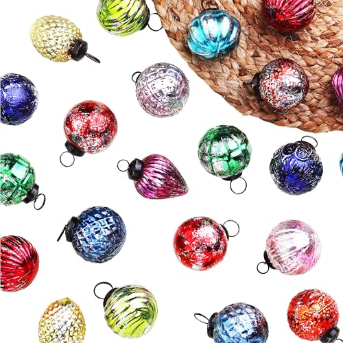 IndianShelf Retro Multicolor Glass Christmas Ornaments Tree Balls 2 Inch - 24 Pack