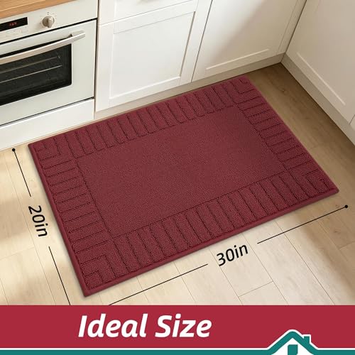Non-Slip Kitchen Rug 20"x30" - Washable Absorbent Burgundy Floor Mat