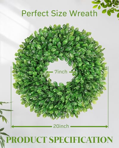 20-Inch Artificial Boxwood Wreath - UV Protected Greenery for Front Door