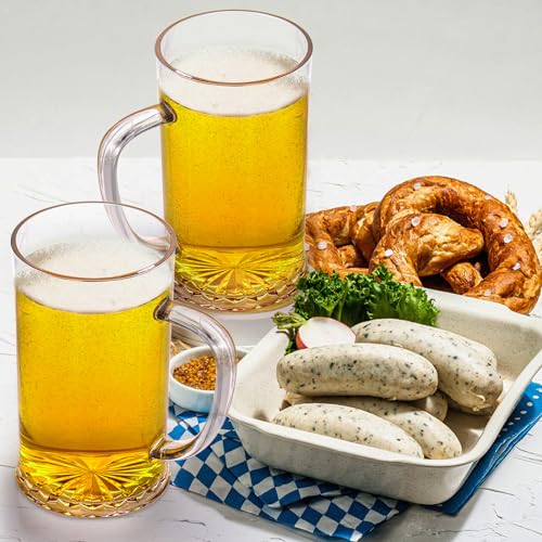 Set of 6 Acrylic Beer Mugs - 16 oz Lightweight Reusable Drinking Glasses