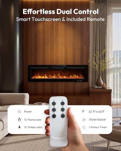 60 Inch Electric Fireplace Recessed Wall Mounted Heater with Remote