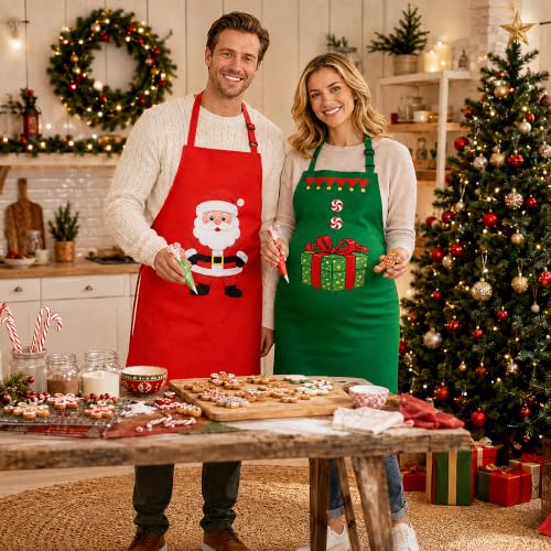 Christmas Matching Apron Set for Couples - Extra Large Holiday Kitchen Outfits