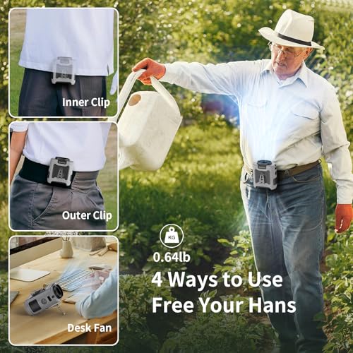10000mAh Portable Waist Clip Fan Rechargeable Personal Fan with Flashlight