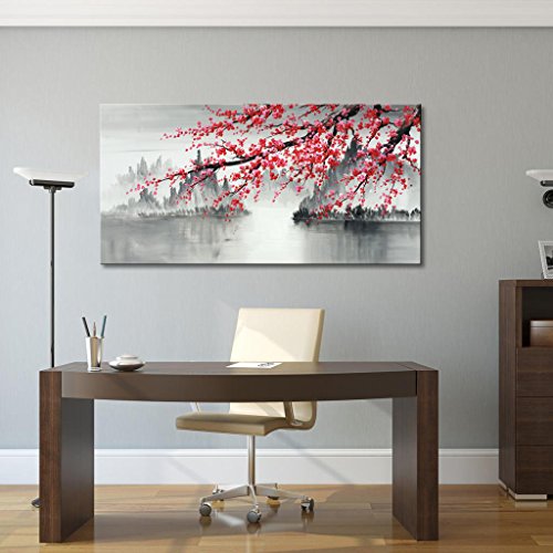 Hand-Painted Plum Blossom Oil Painting Black and White Canvas Wall Art