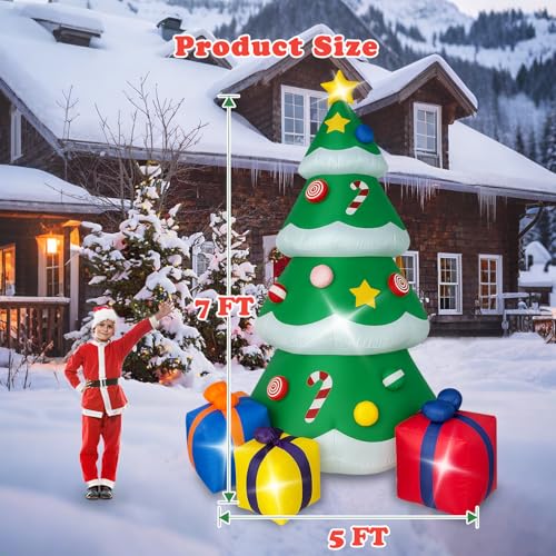 Quxeu 7 FT Inflatable Christmas Tree Outdoor Decor with LED Lights & Gift Boxes - Easy Setup