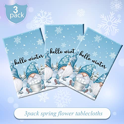 Frienda 3 Pack Winter Gnome Tablecloths 108x54 Inch Snowflake Holiday Cover