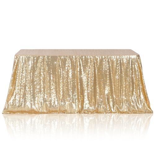 Poise3EHome Light Gold Sequin Tablecloth 90x132 Inch – Rectangular Sparkly Fabric for Wedding Birthday Party