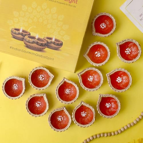 24-Piece Natural Terracotta Clay Diya Set with Shubh Labh Stickers
