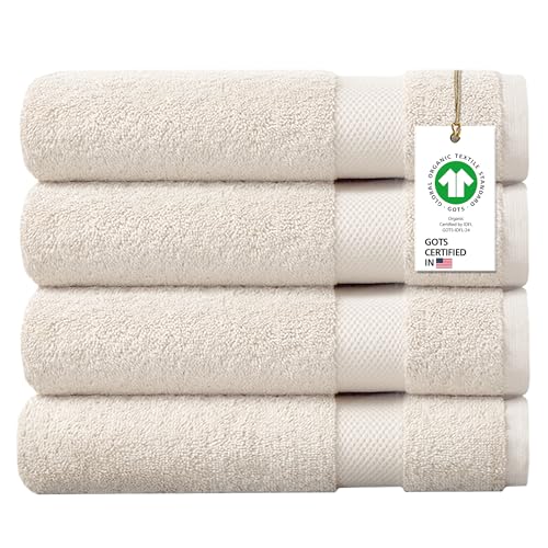 4-Pack Organic Cotton Bath Sheets 36x70 Inch, 650 GSM Plush Quick Dry Towels