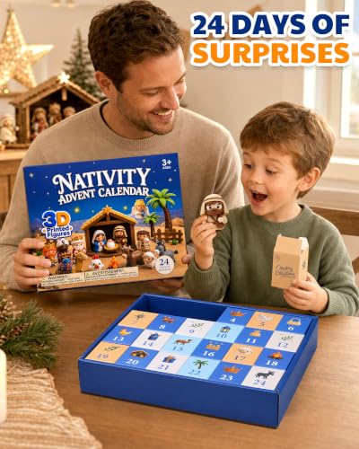 ESOAKER Nativity Advent Calendar 3D Printed Nativity Set Toys for Kids - Christmas Countdown