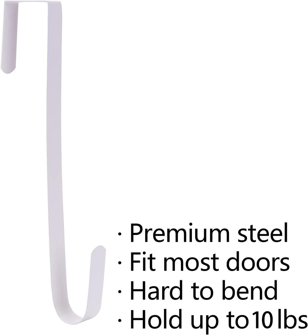 Sattiyrch 12" Wreath Hanger - Durable Steel Over The Door Hook for Front Door Decor (White, 4")