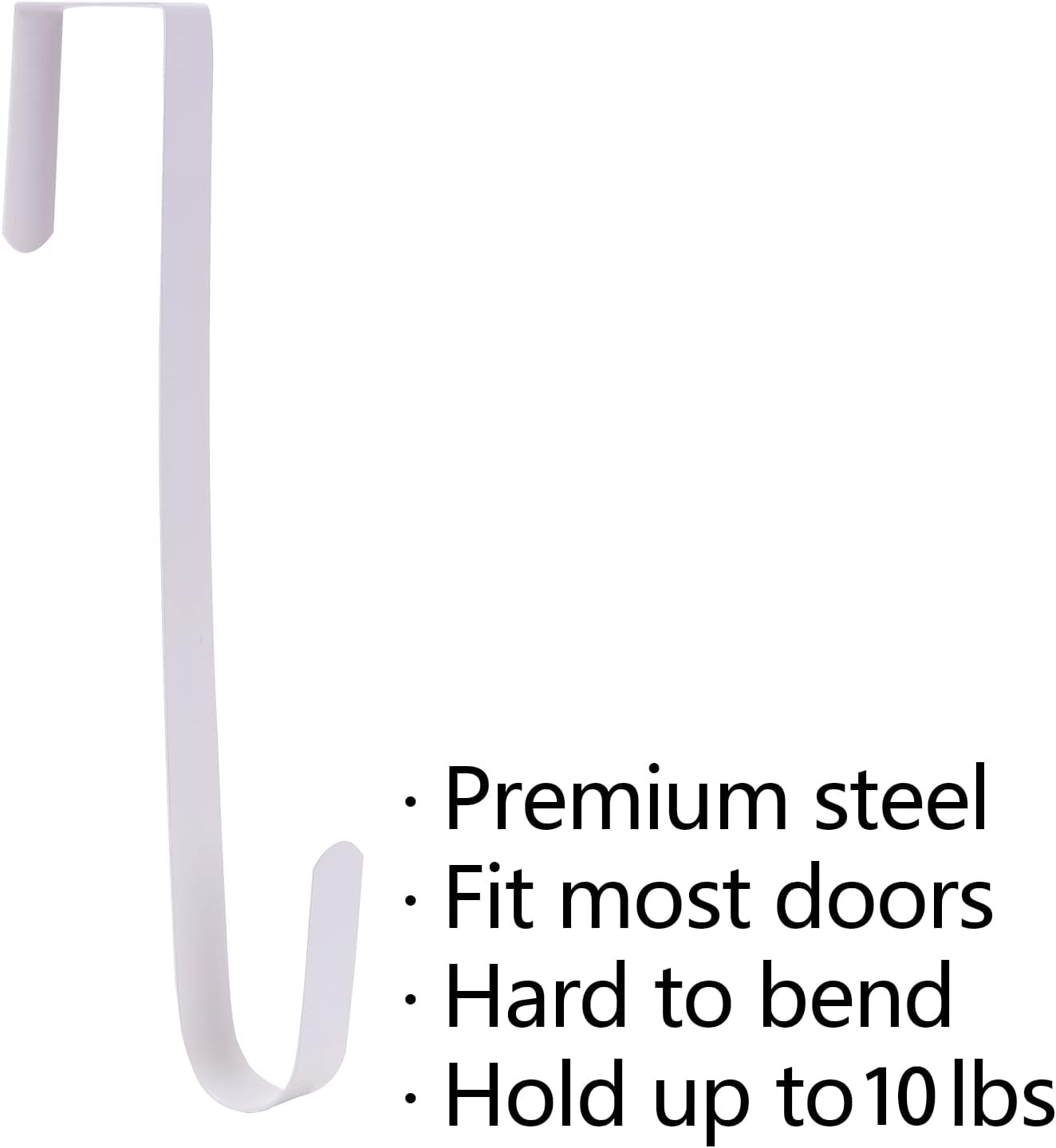 Sattiyrch 12" Wreath Hanger - Durable Steel Over The Door Hook for Front Door Decor (White, 4")
