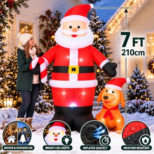 7ft Santa Claus Inflatable with Reindeer Christmas Yard Decor Outdoor