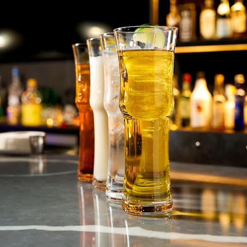 LEMONSODA Tall Napoli Hurricane Cocktail Glasses Set of 4 - 15oz Crystal Drinkware for Home & Bar