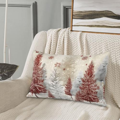 Snowflake Winter Forest 14x20 Pillow Cover - HSYOYO Decorative Rectangular Throw Pillow Case