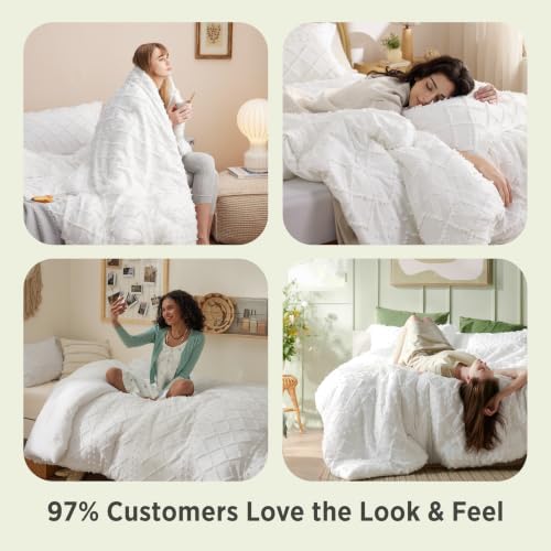 Bedsure Twin XL Comforter Set - 2 Piece Soft White Boho Tufted Bedding