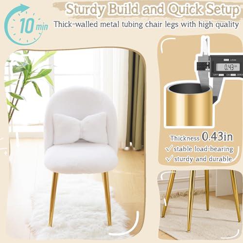 Plush Vanity Chair with Backrest and Pillow for Makeup Desk