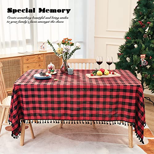 Red & Black Buffalo Plaid Tablecloth 55”x84” Rectangular – 84x55 in, Midsummer Breeze