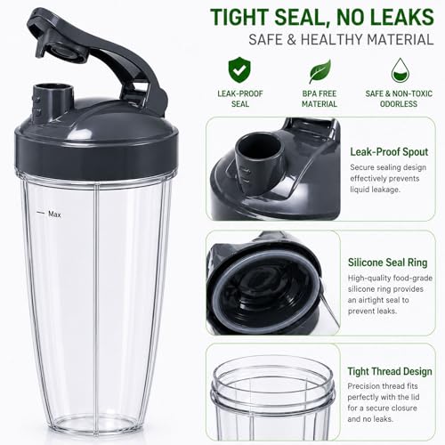 Kucall Replacement Cups with Lids for Nutribullet 600W & 900W Blender - Standard, 4-Piece Set