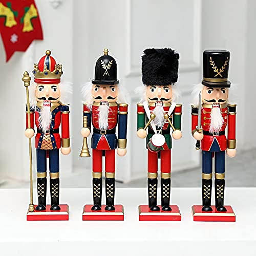 12-Inch Wooden Nutcracker Christmas Figure with Scepter - Holiday Decor