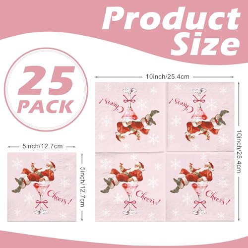 Martini Santa Christmas Cocktail Napkins 25 Pcs, Pink 3-Ply, Cheers Design