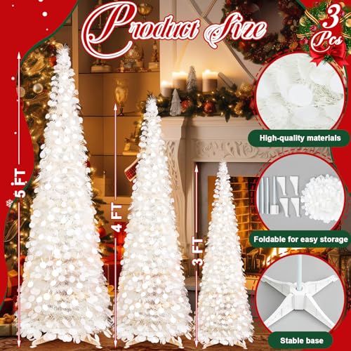 Leyndo 3/4/5 ft Collapsible White Artificial Christmas Tree - Assorted Sizes