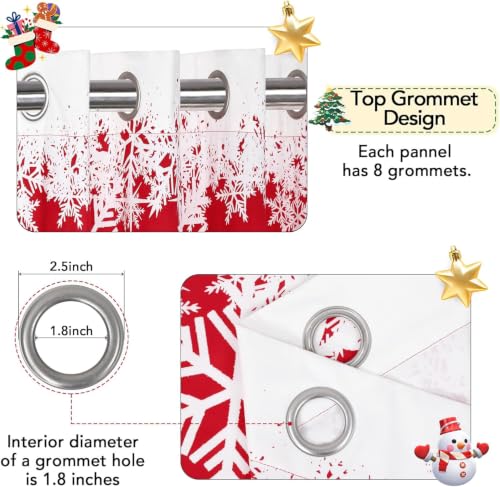 Garvee 52"W x 63"L Red Christmas Curtains with Snowflake & Tree Design (Pack of 2)