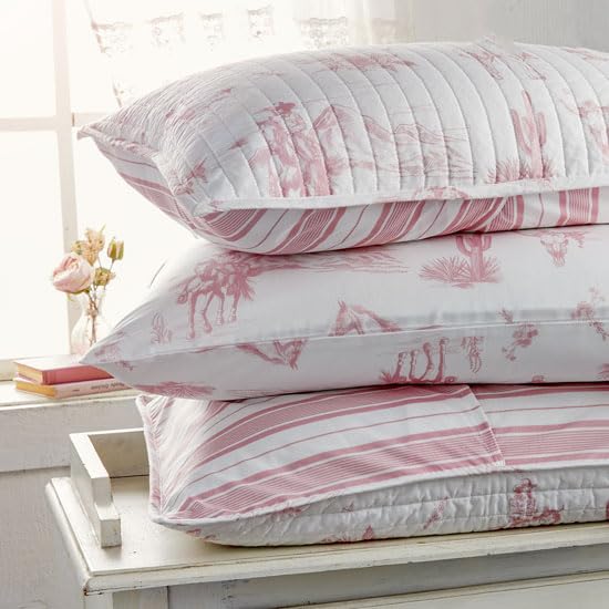 Dusty Rose Cowgirl Toile Cotton Sham - Reversible 20x26 in