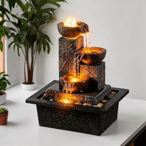 Tabletop Water Fountain with Rotating Ball & Warm LED Light - Zen Decor