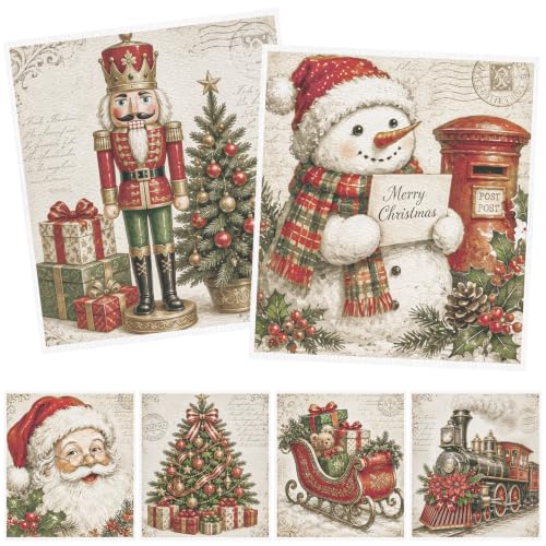 Retro Christmas Swedish Dishcloths (6 pack) – Deorfuy, 7x8 inches with Gift Box