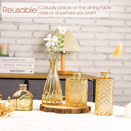 Amber Glass Bud Vases Set of 12 - Vintage Mini Vases for Centerpieces