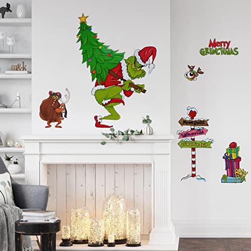 Yovkky Merry Christmas Wall Decals Stickers, Xmas Tree Sign Holiday Max Dog Decor, 2026 New Year Winter Green Red Farmhouse Home Kitchen Decorations Kids Boys Girls Bedroom Art Gift