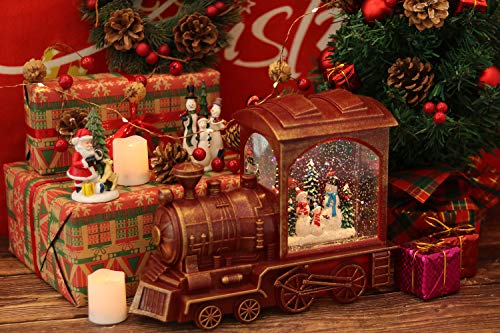 Red Christmas Train Snow Globe Lantern with Music and 6-Hour Timer