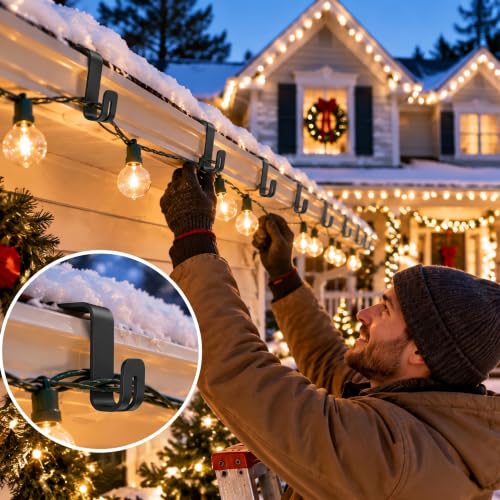 Black 50 Pcs Gutter Light Clips for Outdoor Christmas & Year-Round Use