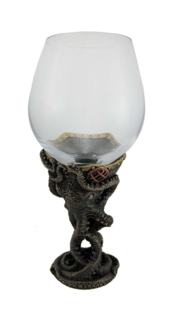 Bronze Finish Steampunk Deep Sea Diver Octopus Wine Glass